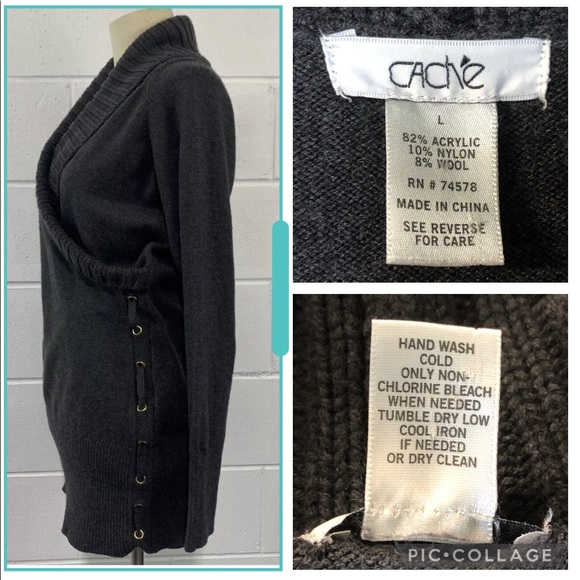 Cache sweater Tunic size L Wrap Lace Up Side Acrylic Nylon Wool - Picture 15 of 15